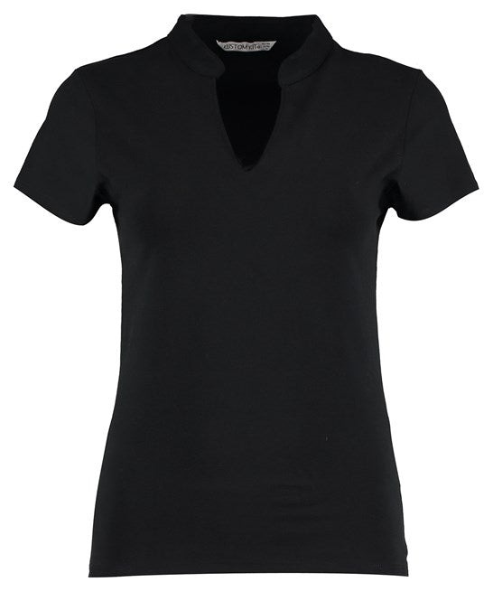 KK770 - Women's corporate short-sleeved top v-neck mandarin collar (regular fit)