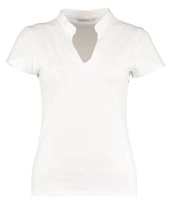 KK770 - Women's corporate short-sleeved top v-neck mandarin collar (regular fit)