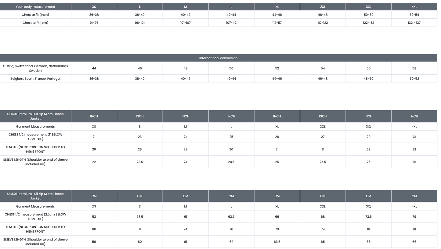 UC601 - Premium Full Zip Micro Fleece Jacket